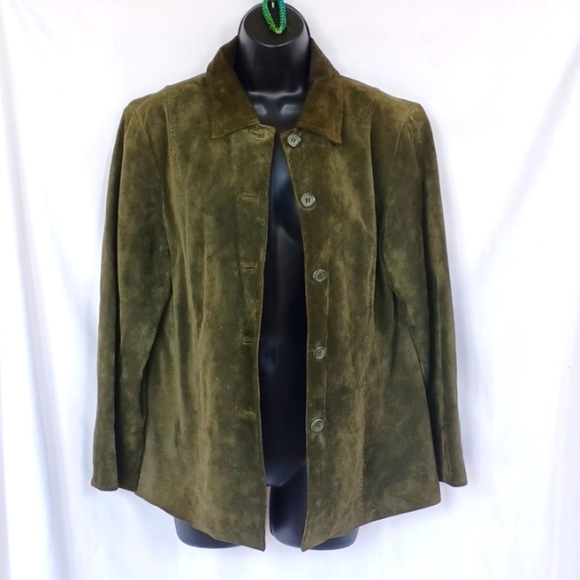 PENDLETON Forest GREEN SUEDE LEATHER LIGHTWEIGHT BUTTON DOWN SHIRT JACKET - Picture 1 of 8